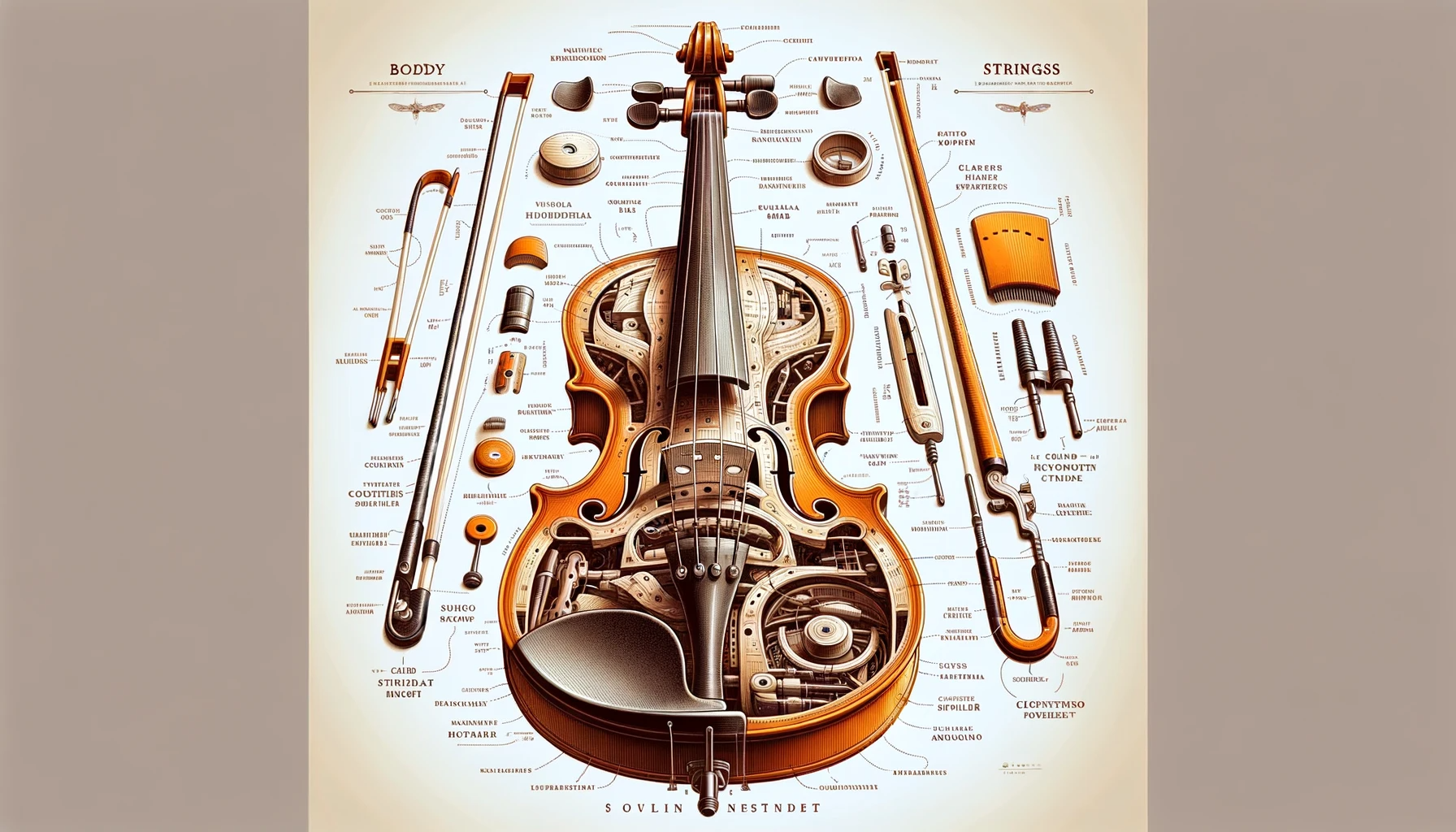 Violin Anatomy Tote Bag - 15.7x12.9" Canvas Music Lover Gift For Players/Teachers (Machine Washable)